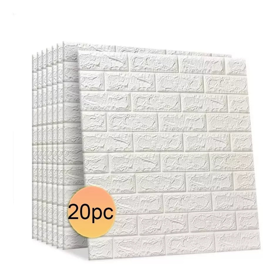 20 Placas Adesiva TIJOLO BRANCO 3D - 70x77cm