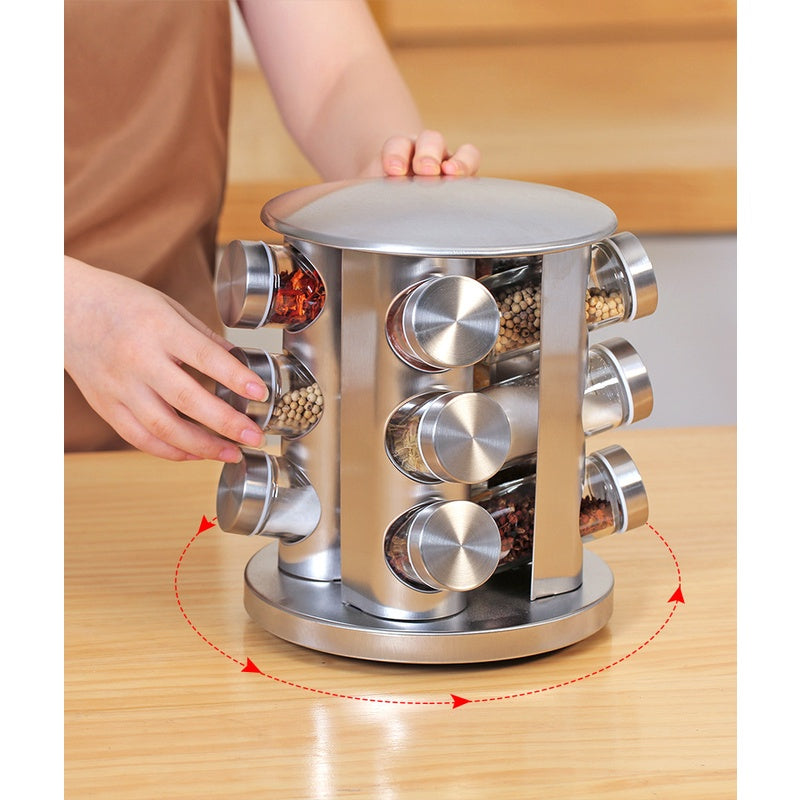 Condimento Inox Porta Tempero 12 Potes Com Suporte Giratório