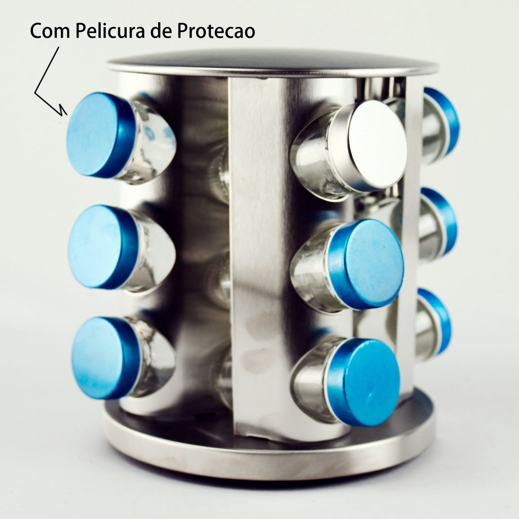 Condimento Inox Porta Tempero 12 Potes Com Suporte Giratório