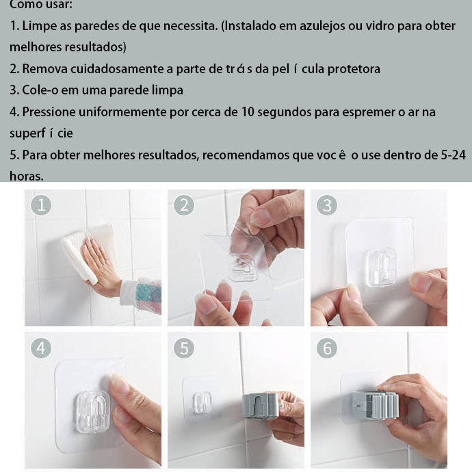 KIT 6und Suportes de parede para Vassouras e Rodo de Cozinha Banheiro - Cor Aleatória