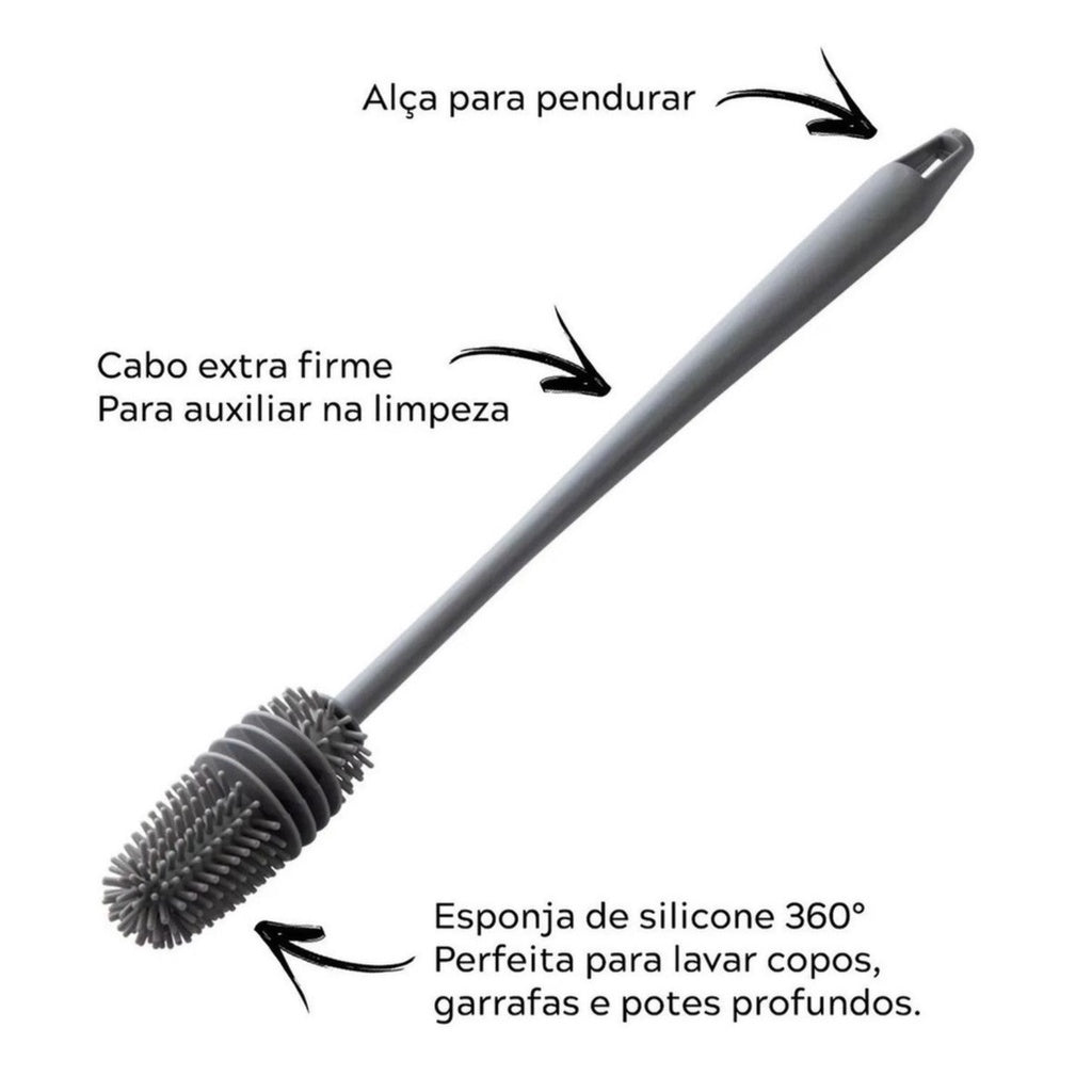 KIT 5 Escova Multiuso Silicone De Lavar Garrafa Mamadeira Copo Taça - Cor Aleatória
