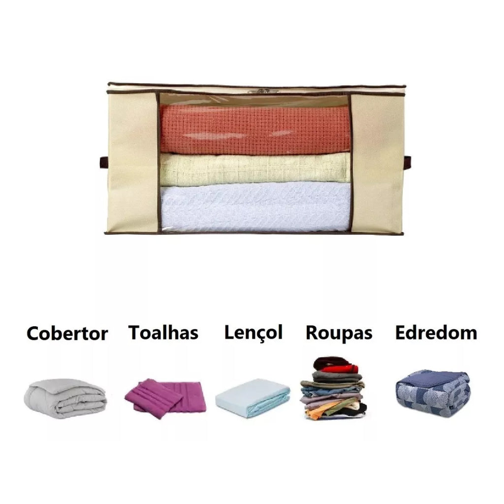 Organizador Multiuso Caixa Organizadora De Guarda Roupa Flexivel Com Ziper 60x45x30cm Grande