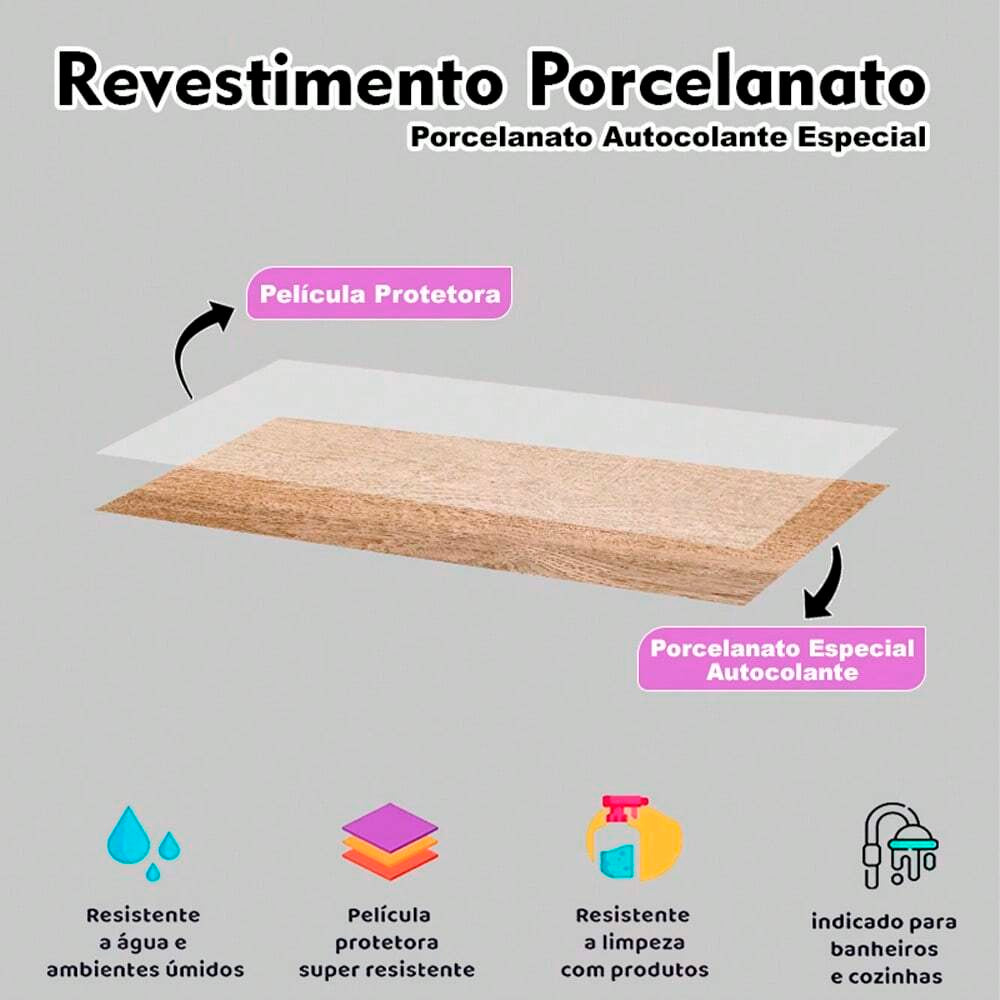 Kit 36 Piso Vinílico Autocolante Régua Estampa Madeira 91x15cm