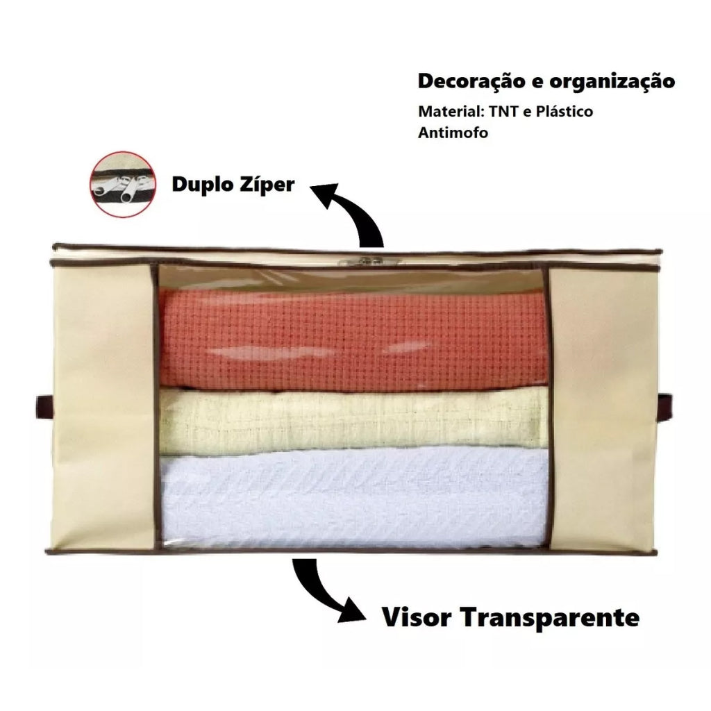 Organizador Multiuso Caixa Organizadora De Guarda Roupa Flexivel Com Ziper 60x45x30cm Grande