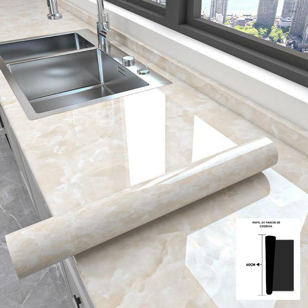 3 Rolos Papel Adesivos para cozinha Brilhante Resistente a Agua/Óleo 3M*60CM
